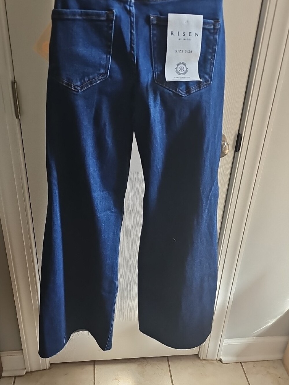 RISEN Deep Indigo Jeans with Tan Patch Detail - Picture 4 of 6